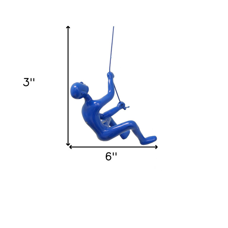 6" Unique Climbing Man With Rope Wall Art, Blue