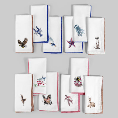  Serviettes en tissu, ensemble de 12 serviettes de table en mélange de lin et de coton, imprimé en coin, parfait pour les dîners, les mariages, les fêtes, Pâques, 20 x 20