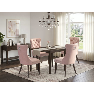 5 Piece Kitchen Set Includes a Rectangle Dining Table with Dropleaf and 4 Upholstered Chairs, Mahogany