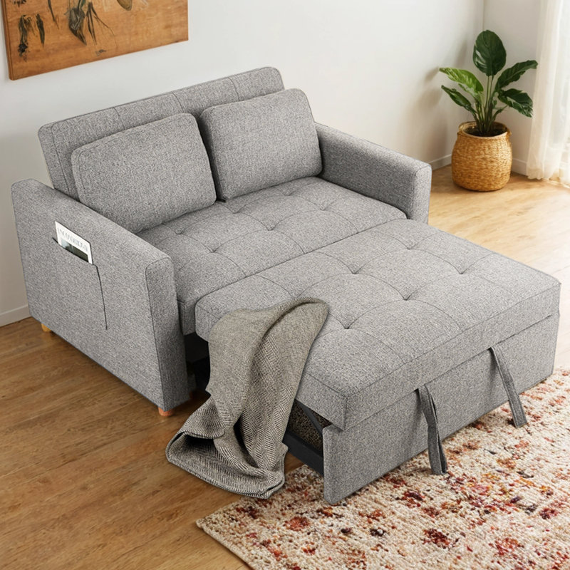 Meit 49"W Convertible Sleeper Sofa 3-In-1, Light Gray Linen
