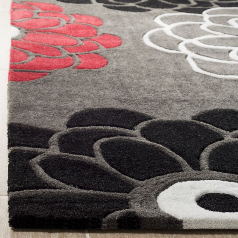 Tapis à motif floral touffeté à la main Modern Art, Rond 7 pi
