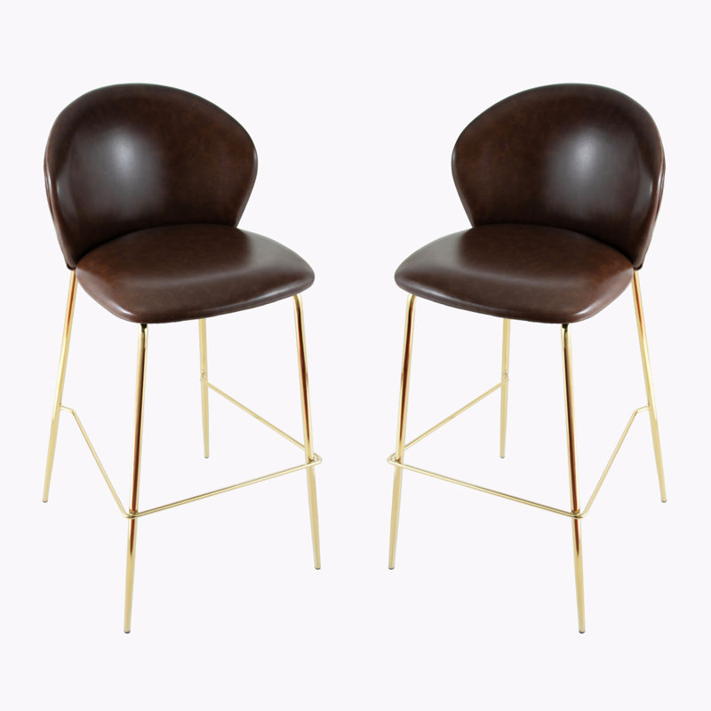 Ensemble de 2 tabourets de bar rembourrés, Marron foncé