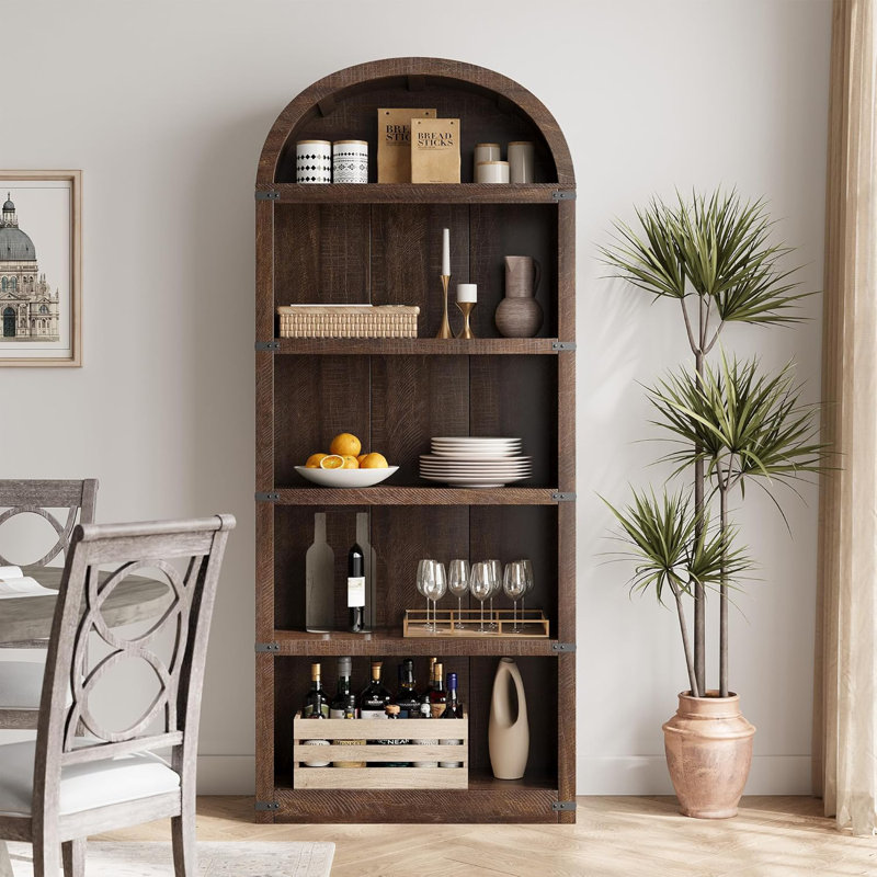 71" Tall 5-Tier Wooden Bookshelf, Open Display Storage Shelf, Brown