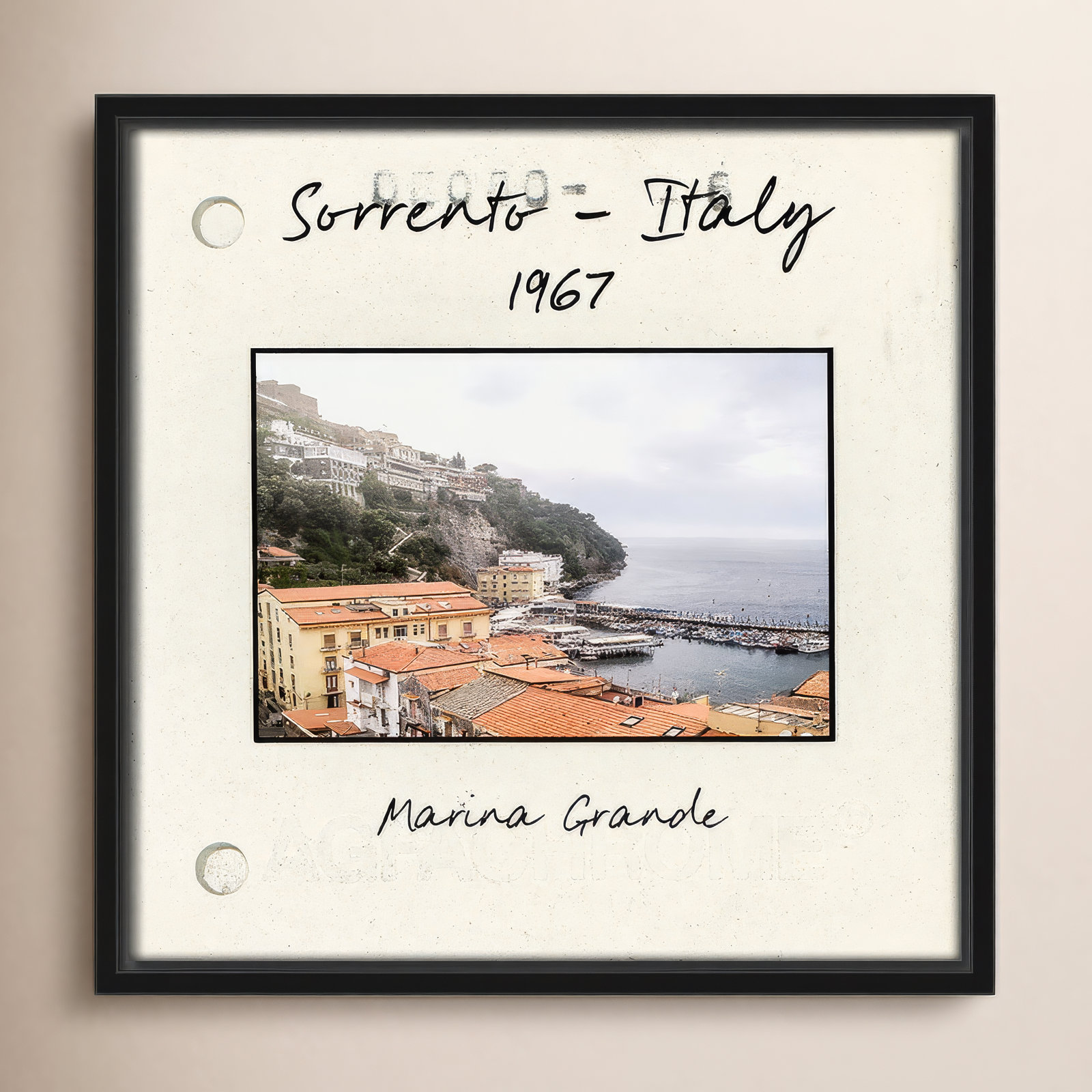 Travel Slide Collection "Sorrento, Italy" Print, 13.5" H x 13.5" W x 2" D, Gold Floater Framed Canvas