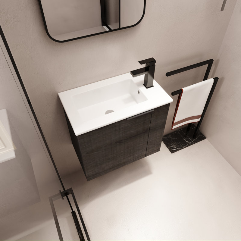 Meuble-lavabo simple 22,47 po avec plateau en céramique Coupar, Noir