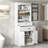 White Bathroom Storage Cabinet With Four Doors, Drawers, Adjustable Shelf & Six Open Shelves – Durable MDF Construction, Combo