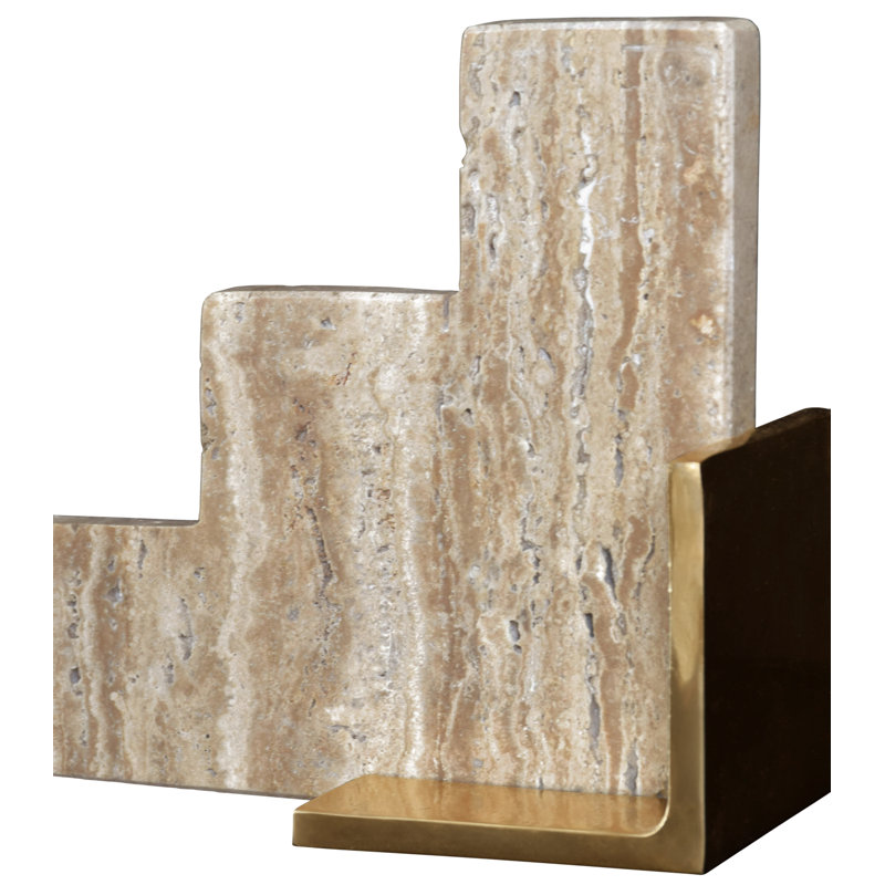 Pair Of Natural Travertine Stair Step Bookends with Brass Detail