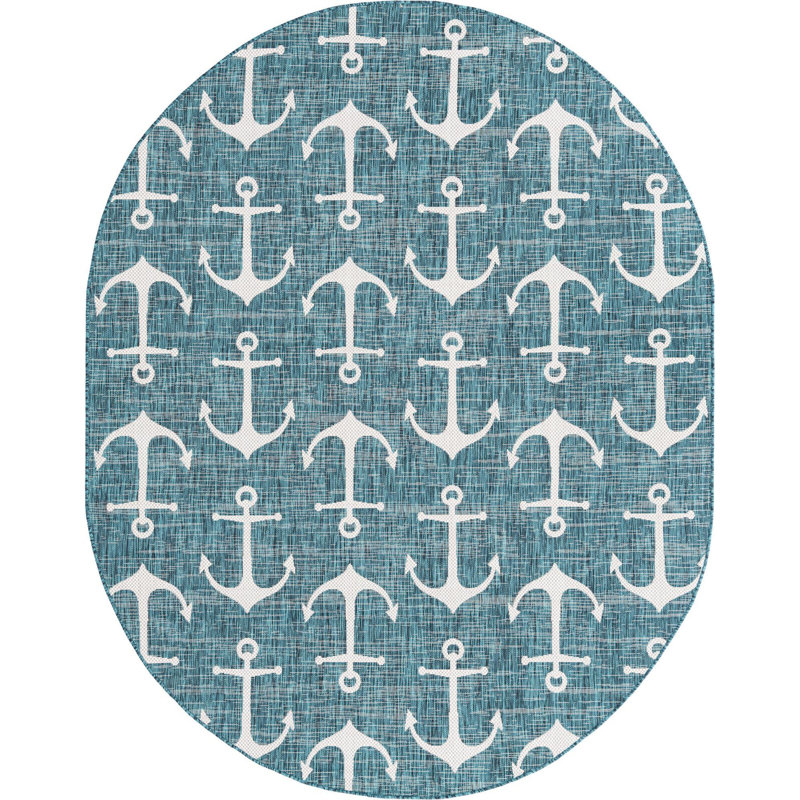 Outdoor Ayton Area Rug Sea Grass Color, Oval 7'10" x 10'