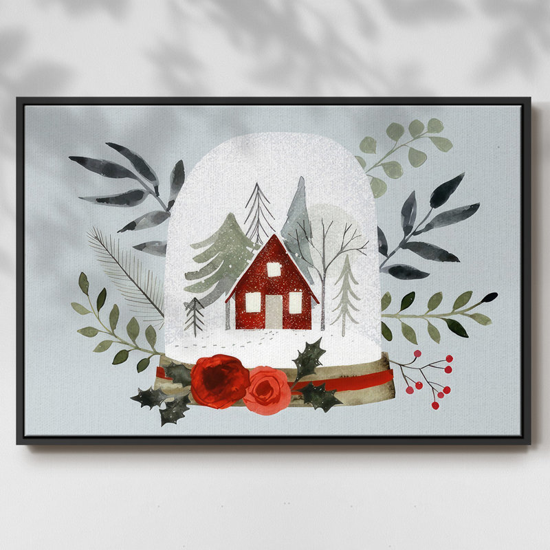 Snow Globe Village Collection A, reproduction d'art sur toile, Cadre noir, H 17 po x l 25 po x P 1,5 po