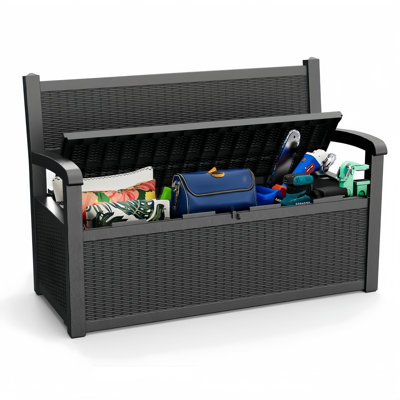 Decksplore 80 Gallons Water Resistant Resin Storage Bench With Lockable Deck Box