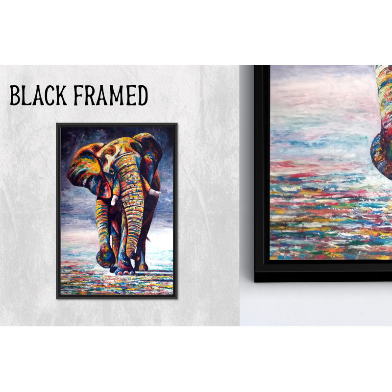 Vibrant Elephant Art: impression murale sur toile imprimée pour la maison, 1P BlackFramedCanves, H : 67 x L : 47,3 pouces