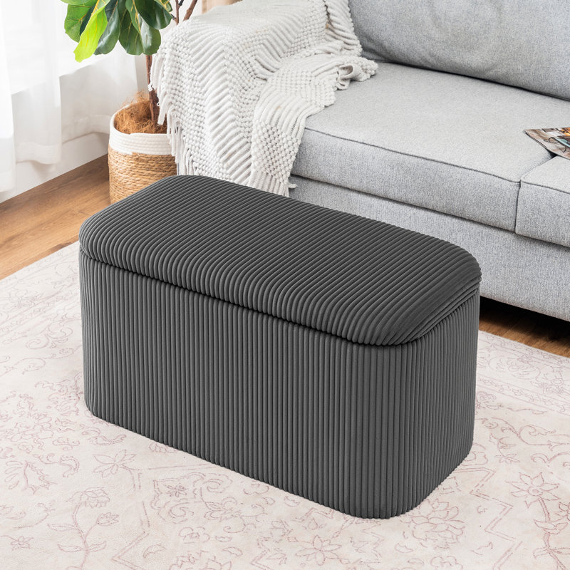 Rectangle Velvet Storage Ottoman Bench, Dark Grey