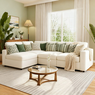 Upholstered Modular Sofa With Storage Space, 4 Seat Comfy Upholstered Sleeper Sofa Bed With Wireless Charging And Built-In Bluetooth Speaker