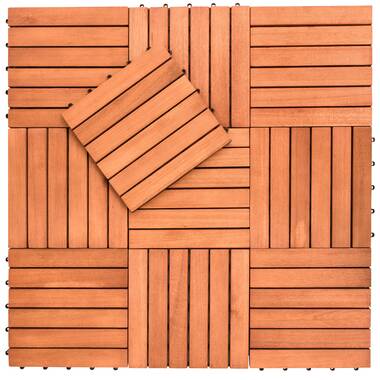 Afoxsos 12 in. x 12 in. Square Teak Wood Interlocking Flooring Tiles Striped Pattern (Pack of 10 Tiles)