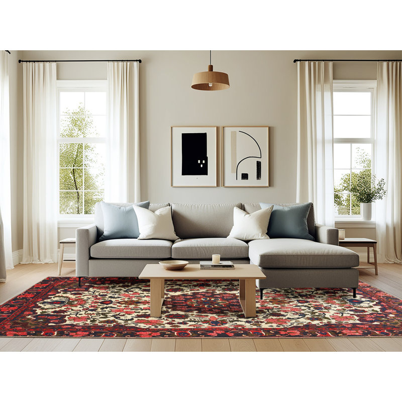 Tapis traditionnel rouge / beige Rockmeade, Rectangle 6 pi x 9 pi