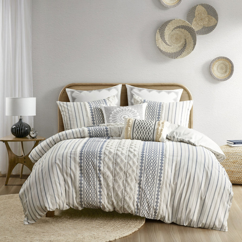 Lit double / grand en coton, gris avec détails 100% pour la chambre à coucher et pour