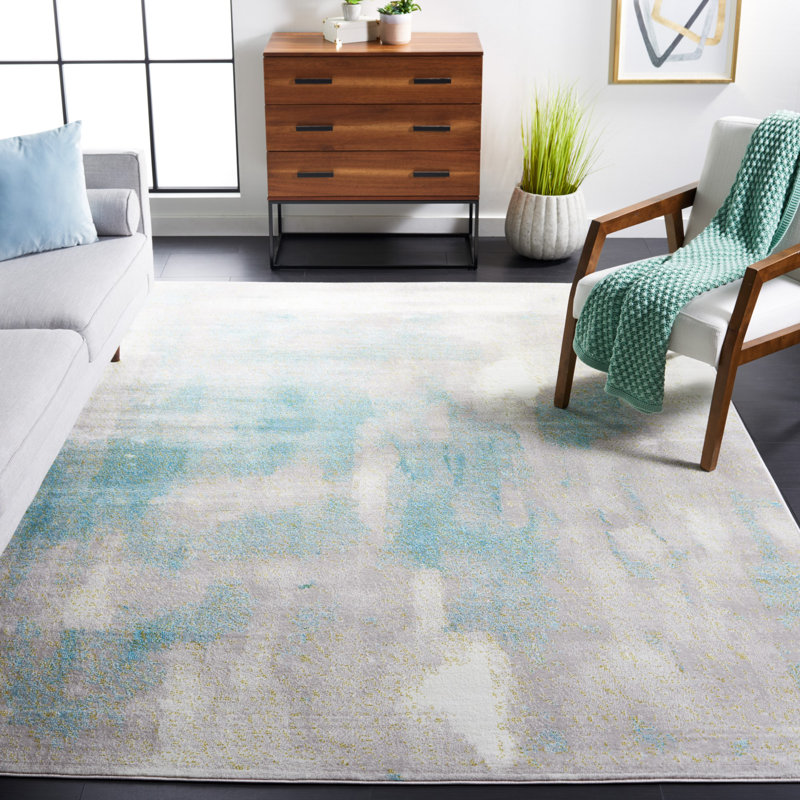 Tapis gris / vert abstrait Mirazo, Rectangle 5 pi 1 po x 7 pi 6 po