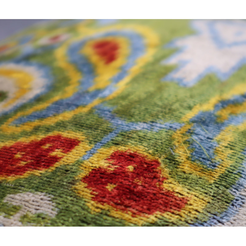 Velvet Lumbar Pillow Cover & Insert, Green/Red/Blue Paisley 1