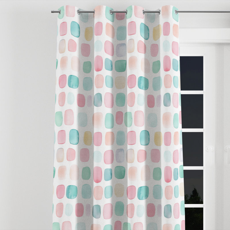 Rideaux géométriques pour enfants pour chambre à coucher - Rideau à œillets carrés ludiques - 1 panneau, L 52 po x L 120 po