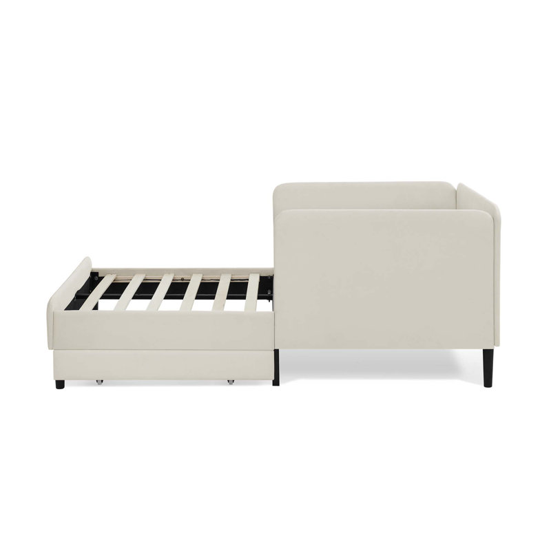 Structure de lit plateforme tapissier avec 2 tiroirs de rangement, canapé-lit réglable en velours, Beige, Simple