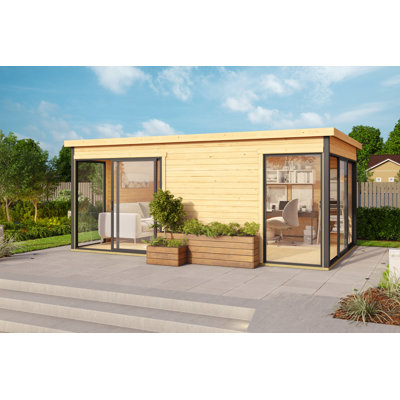  Domeo 3 - 17 x 11 Ft. Premium 2-Room Log Cabin With Aluminium Sliding Doors (44mm)