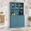 Armoire de cuisine de 172 cm de haut avec portes vitrées, tiroirs et poubelle basculante de 75 litres - Style ferme - Bleu turquoise-1496094133