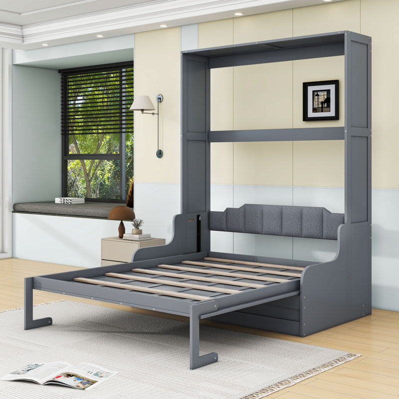 Grand lit escamotable peu encombrant avec canapé et tête de lit, Gris