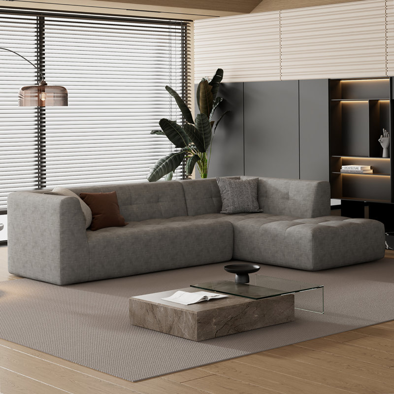 Boneless 2 - Piece Upholstered Sectional, Light Gray Twill Polyeste Fabric