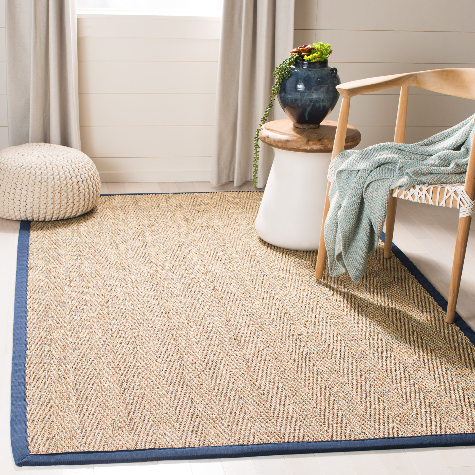 Natural Blue Seagrass Rug, Rectangle 9' x 12'