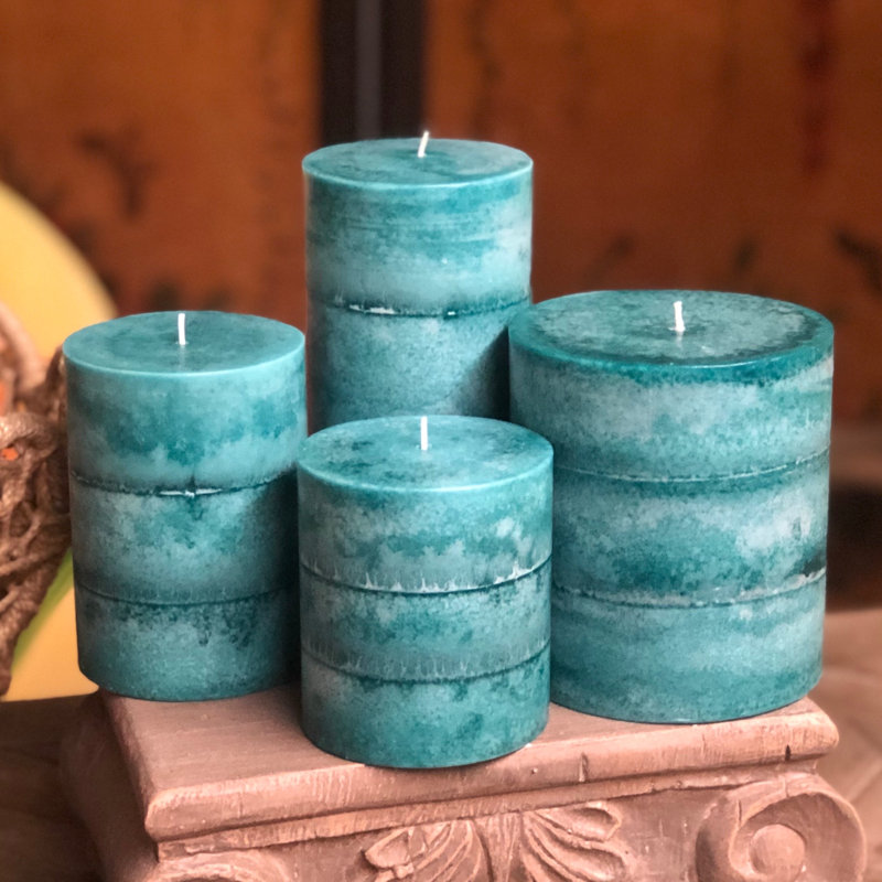 Bougie pilier persane turquoise parfumée, H 4 po x l 4 po x P 4 po