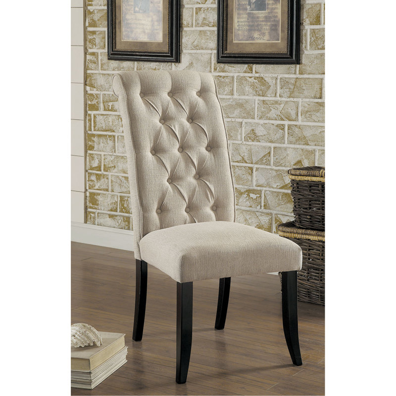 Ensemble de 2 chaises de salle à manger rembourrées en tissu beige de style rustique contemporain capitonné