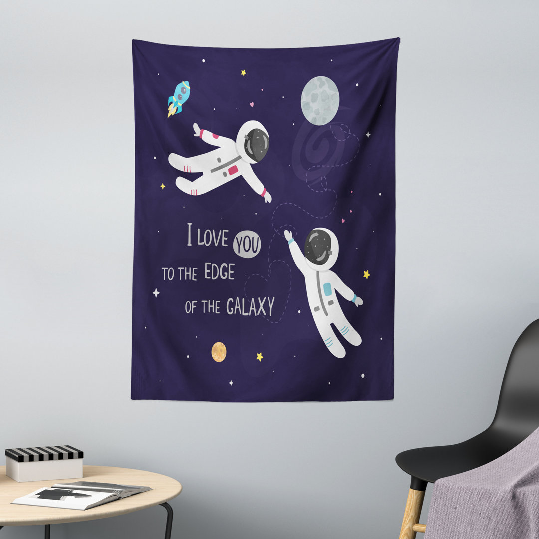 Wandteppich, Astronauts Liebe Wording, Universum, Dark Purple Mehrfarbig