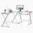 Techni Mobili L-Shaped Tempered Glass Top Computer Desk With Pull Out Keyboard Panel, Clear