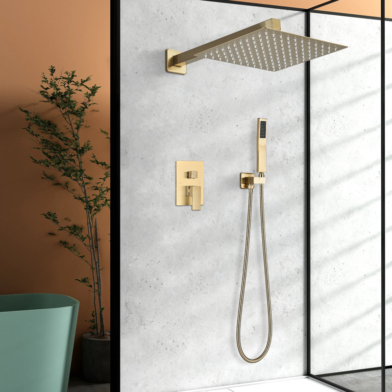 Complete Shower System with Rough in-Valve, Brushed Gold