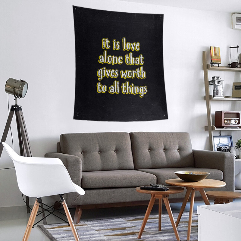 Tapisserie tableau noir de polyester love quot, H 27,5 po x l 37,5 po, Jaune