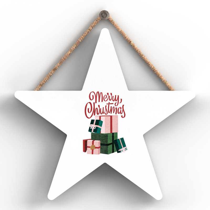Xmas Merry Christmas Wooden Star Plaque
