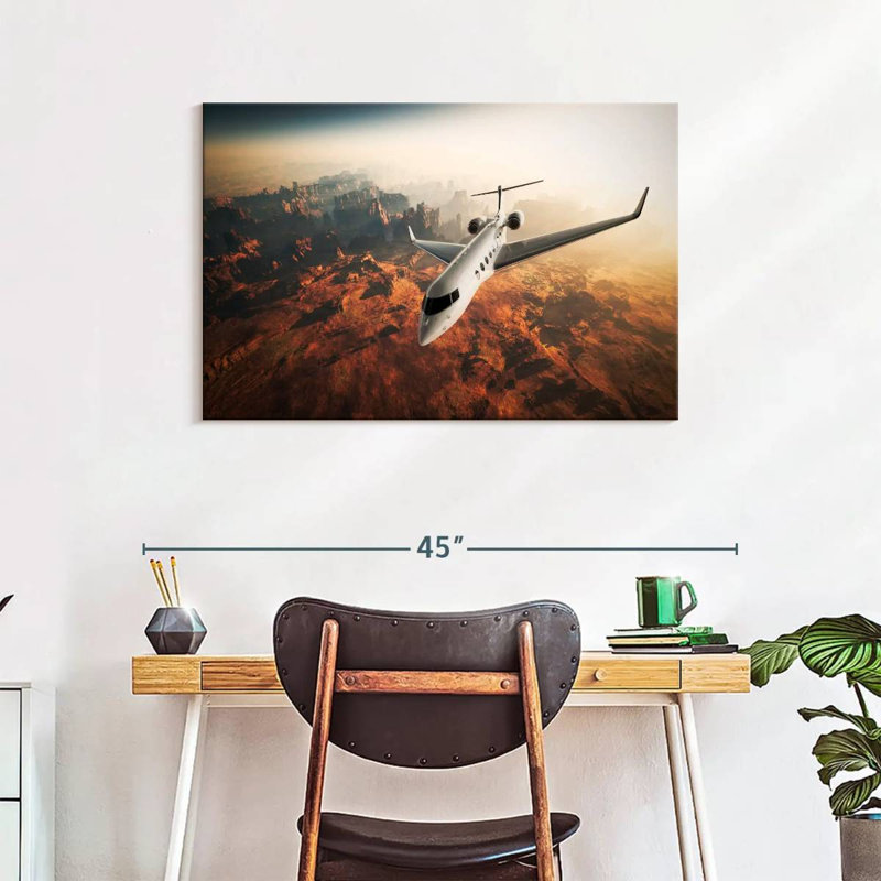 Mehar Private Jet Over Canyon, 24" H x 36" W