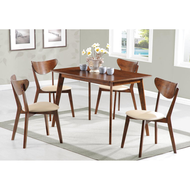 Table de salle à manger à finition châtaignier en bois massif - Pieds rectangulaires en angle pour une surface attrayante et durable