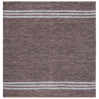 Riehle Hand Woven Leather/Cotton/Jute Rug in White/Gray
