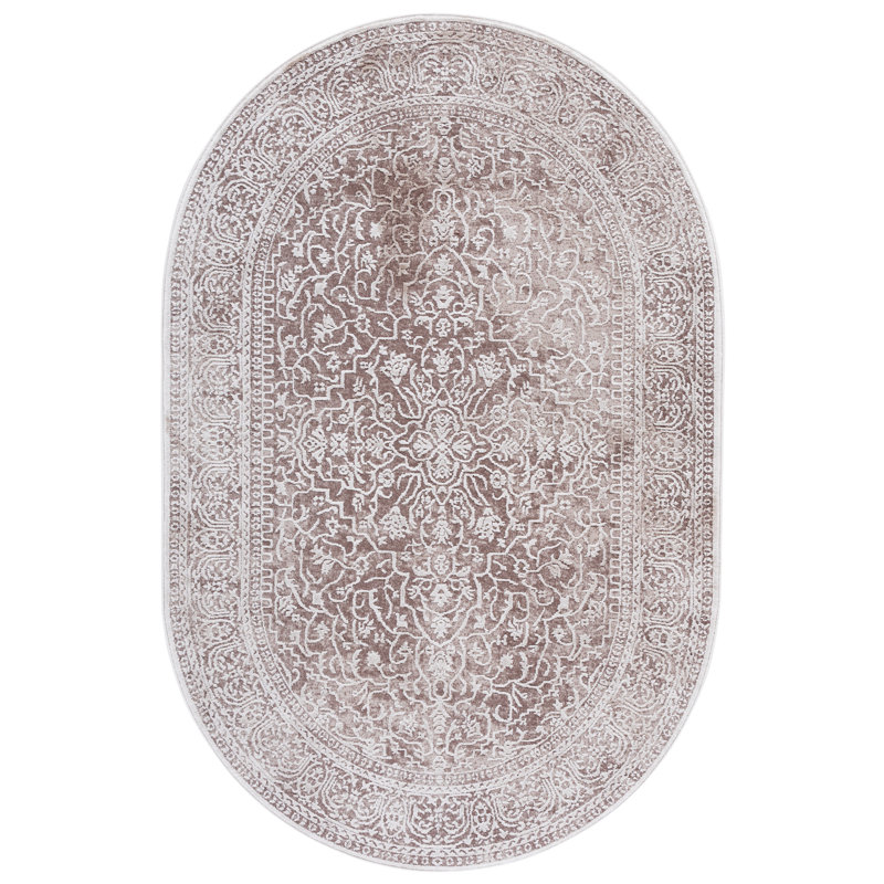 Calidia Oriental Beige/Cream Area Rug, Oval 4' x 6'