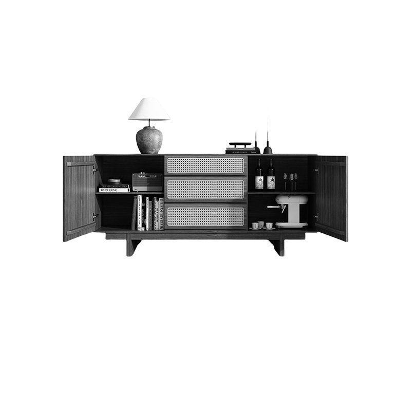 Chic Rattan-Wood Storage Sideboard 70.87'' Sideboard, Black