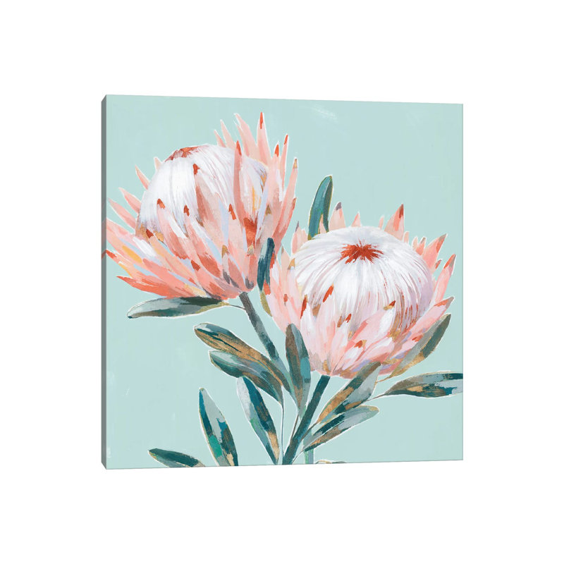 King Protea I Mint Version by Isabelle Z - Painting on Canvas, Wrapped Canvas, 93.98 cm H x 93.98 cm W x 1.91 cm D