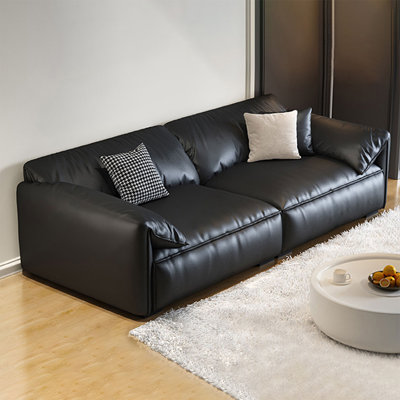 Canapé modulaire noir en cuir véritable