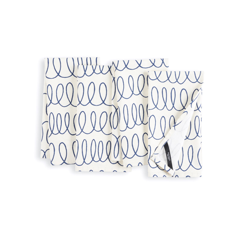 Loop And Dot 100% Cotton Loop Square Napkin Set, Blue/White