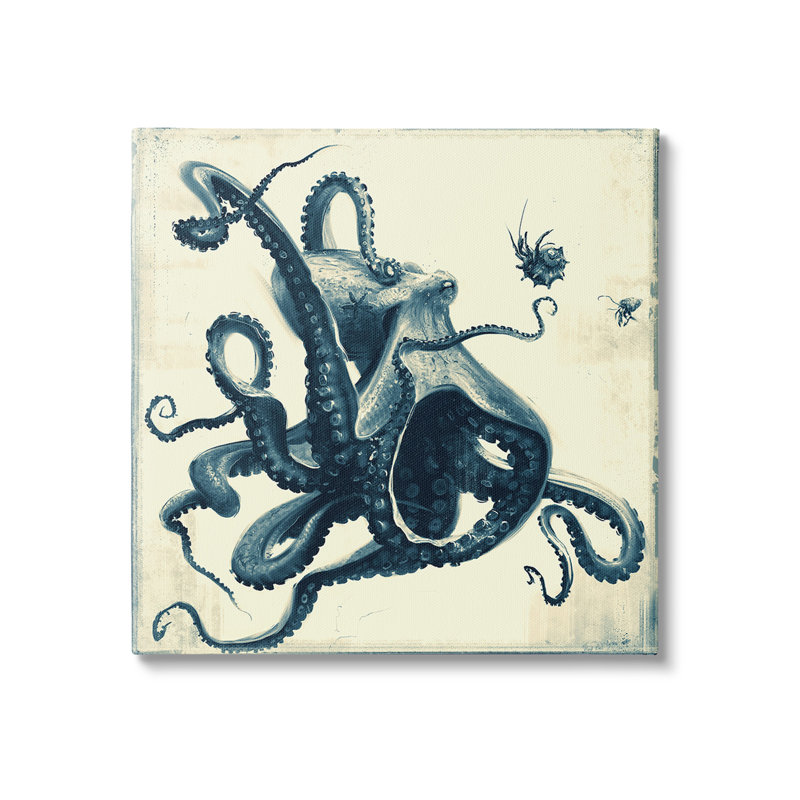 Art mural rétro sur toile par Octopus, H 17 po x l 17 po