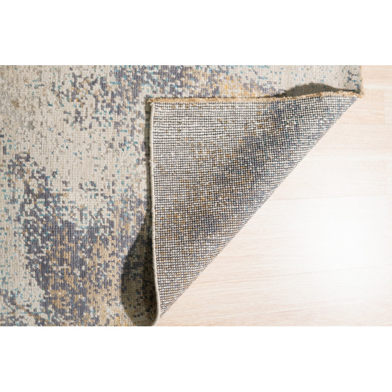 Gray Hand-Knotted Wool Abstract Brushstrokes Geometric Modern Contemporary Carpet Rug, 8' x 10'