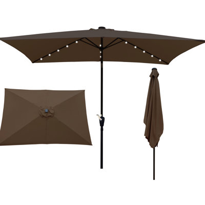 Parasol solaire d'extérieur 10X6.5Ft - À vent, à manivelle, pour terrasse de jardin, cour arrière, table d'ombrage rectangulaire près de la piscine, inclinaison à bouton-poussoir d'eau, piscine