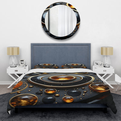 Black And Orange Citrine Sunburst Geode II - Stone Geode Duvet Cover Set