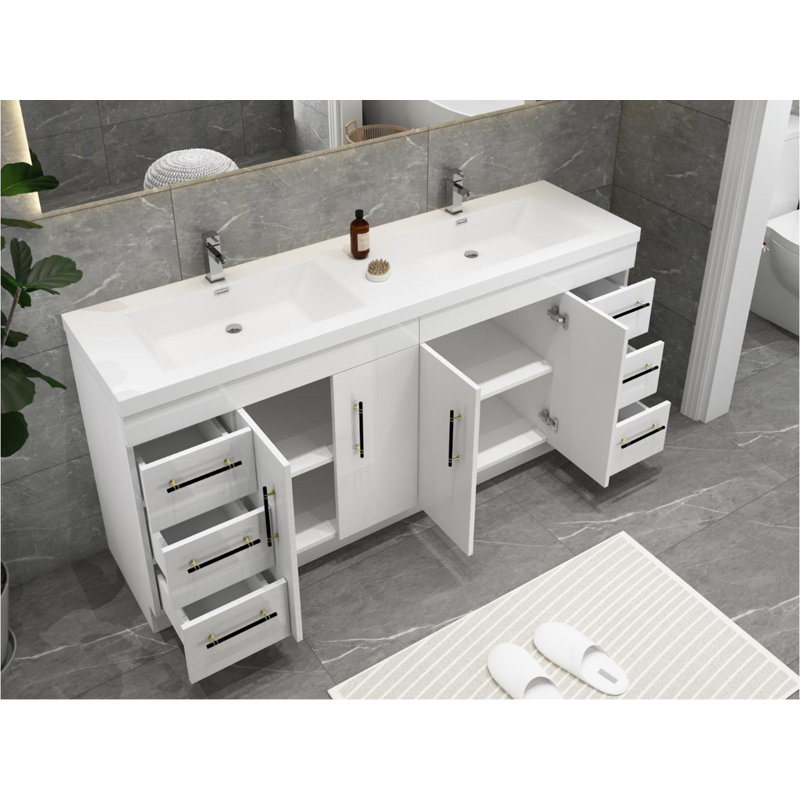 Ensemble de meuble-lavabo double 72 po Romer, Blanc lustré, Noir