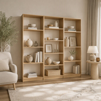 Modular Bookcase Storage Set 3-Piece 71.7" H with Open Shelves – Natural Oak